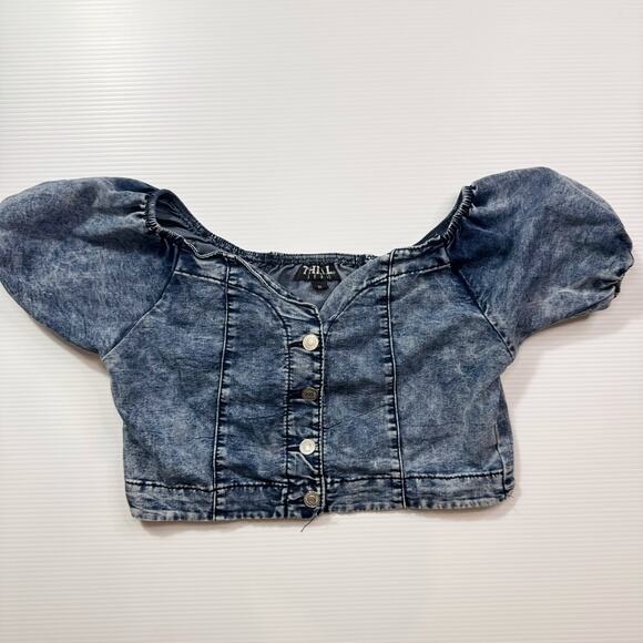 Denim Crop Top Puff Sleeve Women’s XL Acid Y2K Western Coquette Festival Rodeo - Picture 15 of 16